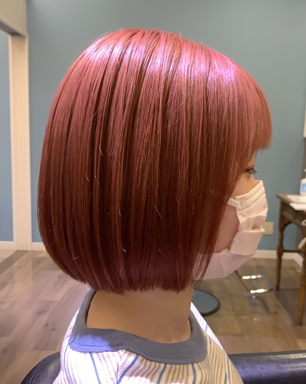 ぱつっとボブ×ピンクオレンジカラー☆yuya | 静岡市、藤枝市、焼津市の